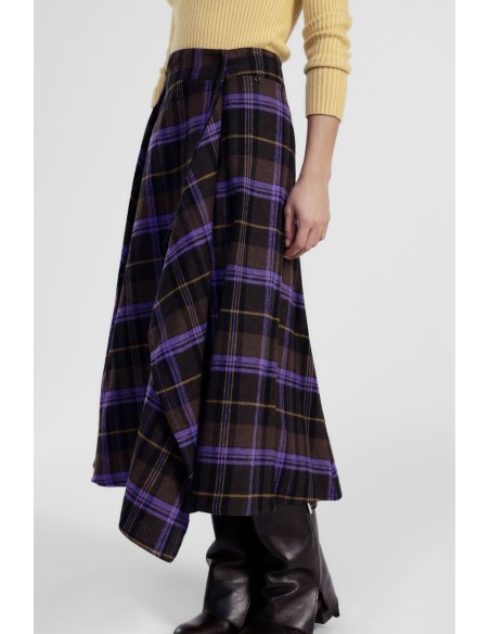 Dixie geruite rok met asymmetrische plooien