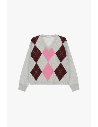 Dixie ronde hals trui met ruitmotief in Argyle-stijl