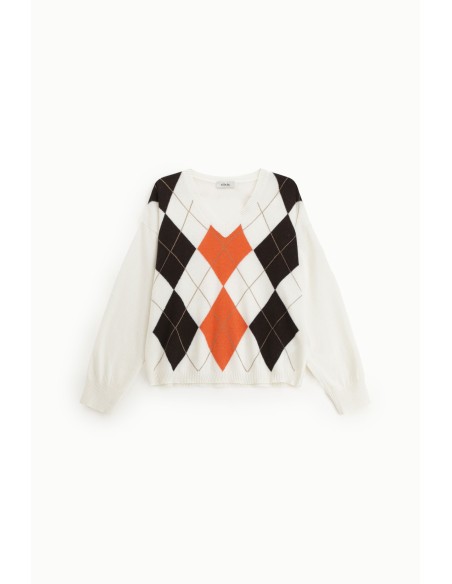 Dixie ronde hals trui met ruitmotief in Argyle-stijl