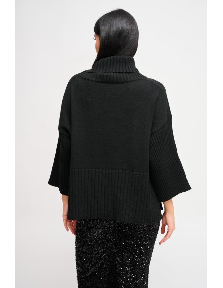 Maryley Col roulé oversize à manches 3/4