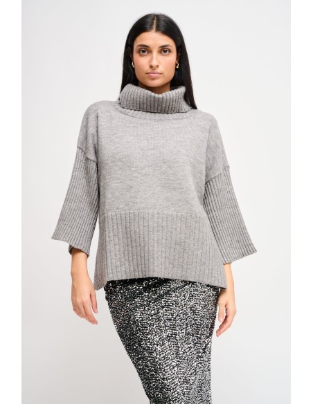 Maryley Col roulé oversize à manches 3/4
