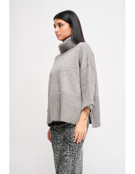 Maryley Col roulé oversize à manches 3/4