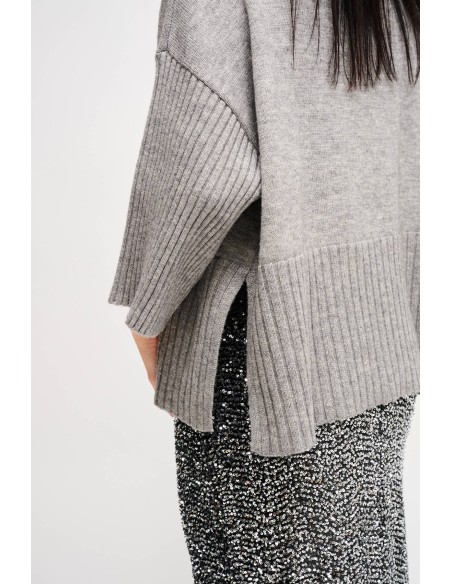 Maryley Col roulé oversize à manches 3/4