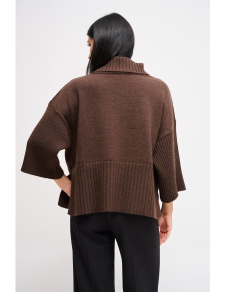 Maryley Col roulé oversize à manches 3/4