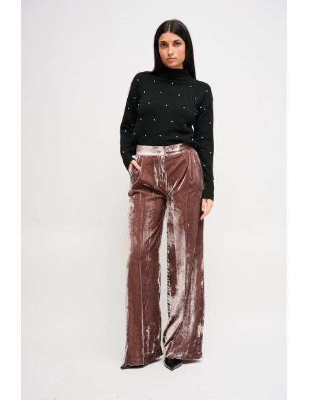 Pantalon palazzo en velours lisse Maryley
