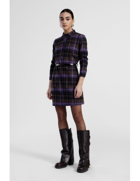 Robe courte à carreaux avec ceinture et col classique Dixie