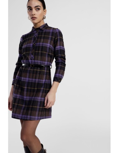 Robe courte à carreaux avec ceinture et col classique Dixie