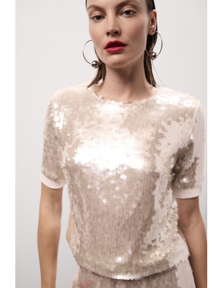 Dixie T-shirt met korte mouwen en glanzende pailletten