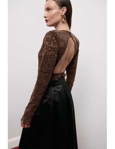 Dixie kanten body met lange mouwen en opening op de rug