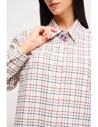 Maryley - Chemise à carreaux avec broche ornée de bijoux