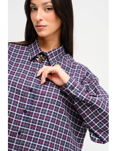 Geruite oversized blouse met juweelspeld Maryley