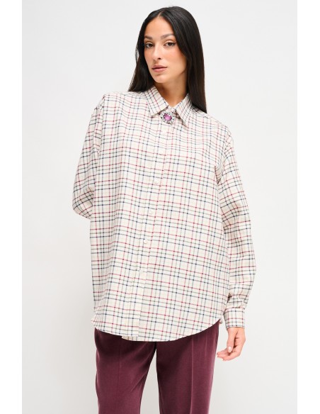 Geruite oversized blouse met juweelspeld Maryley