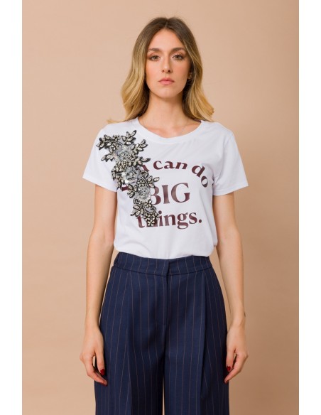 T-shirt « You Can Do Big Things » avec application bijou Maryley