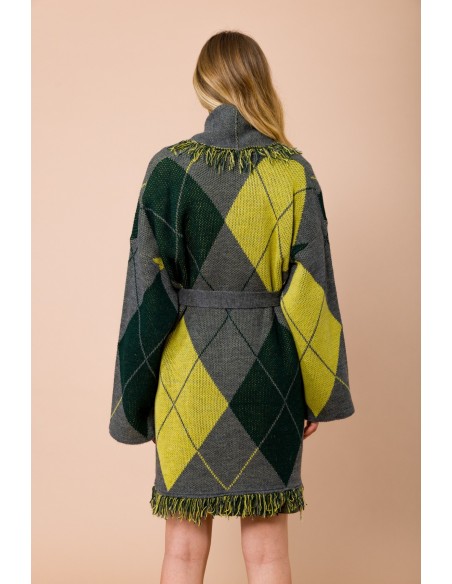 Vest met franjes. Tailleceintuur en argylepatroon van Maryley