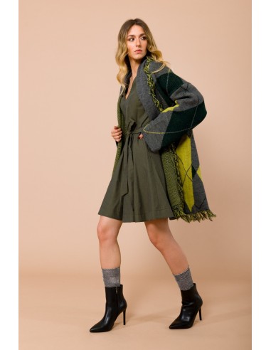Cardigan à franges. Bande de taille et motif argyle Maryley