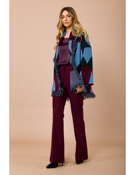 Cardigan court avec franges et ceinture en jacquard Maryley