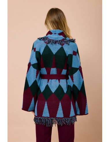 Cardigan court avec franges et ceinture en jacquard Maryley