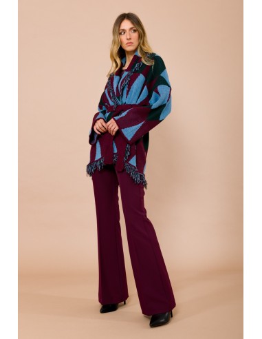 Cardigan court avec franges et ceinture en jacquard Maryley