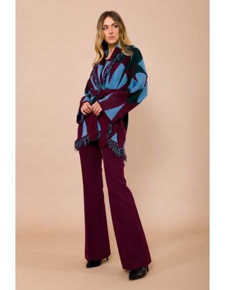 Cardigan court avec franges et ceinture en jacquard Maryley