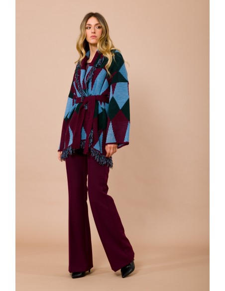 Kort vest met franjes en tailleceintuur van jacquard Maryley
