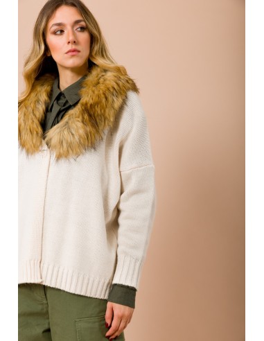 Maryley - Cardigan à col en V en fausse fourrure détachable