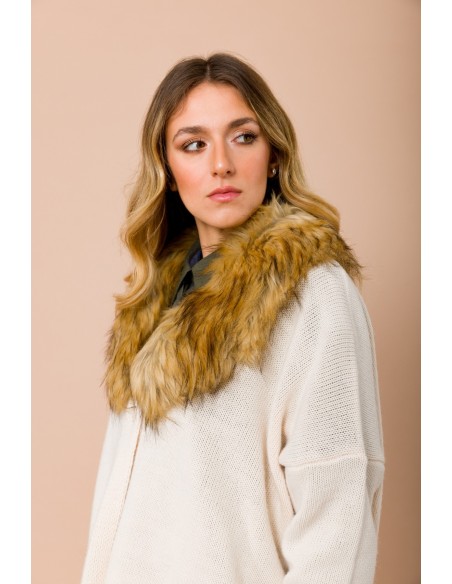 Maryley - Cardigan à col en V en fausse fourrure détachable