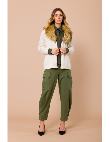 Maryley vest met V-hals en afneembare kraag van imitatiebont