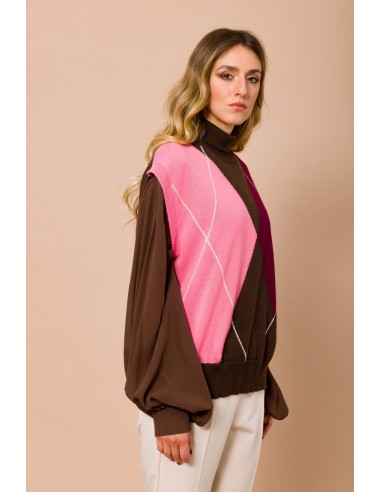 Gilet oversize à col montant et motif argyle Maryley