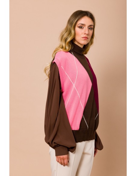 Oversized gilet met hoge kraag en argylemotief Maryley