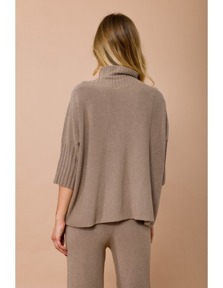 Maryley Pull oversize à col montant et manches 3/4