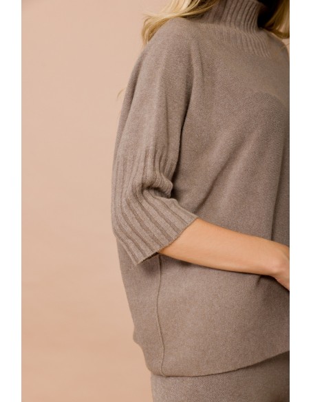 Maryley Pull oversize à col montant et manches 3/4
