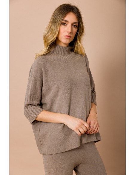 Maryley Pull oversize à col montant et manches 3/4