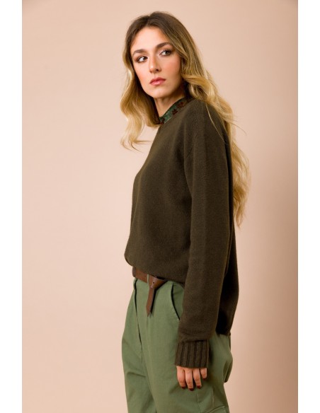 Oversized rondehals trui met split middenachter Maryley