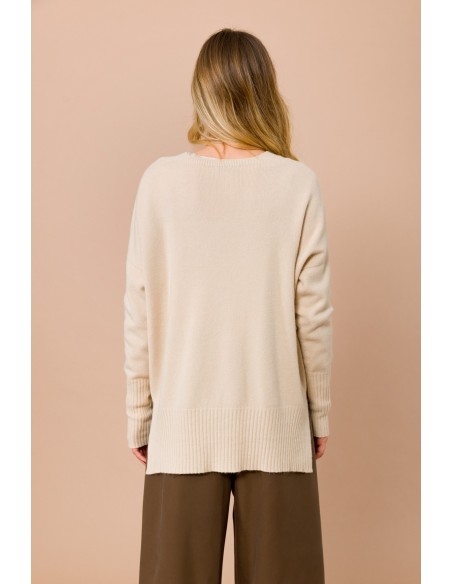 Oversized trui met V-hals en zijsplitten Maryley
