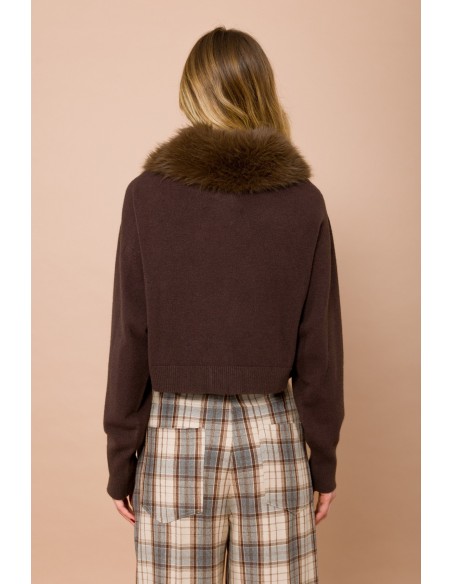 Maryley - Cardigan à col en fausse fourrure détachable
