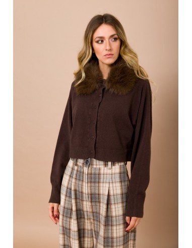 Maryley - Cardigan à col en fausse fourrure détachable