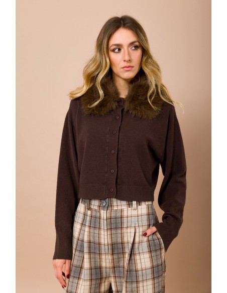 Maryley - Cardigan à col en fausse fourrure détachable