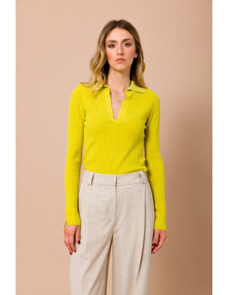 Polo Maryley en maille côtelée avec col en Lurex