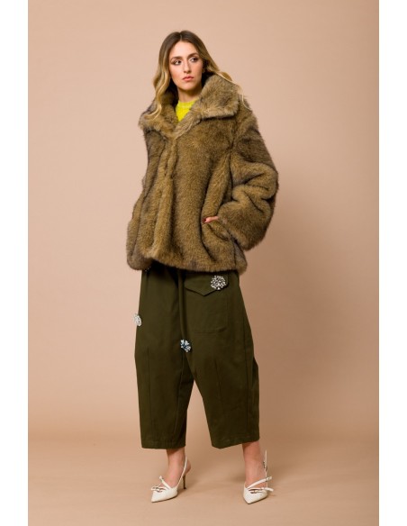 Oversized imitatiebontjas Lupo met hoge kraag en drukknopen Maryley