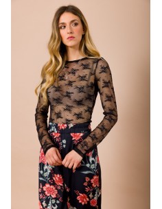 Kanten blouse met ronde hals, slim fit, lange mouwen Maryley