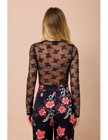 Kanten body met ronde hals, slim fit, lange mouwen Maryley