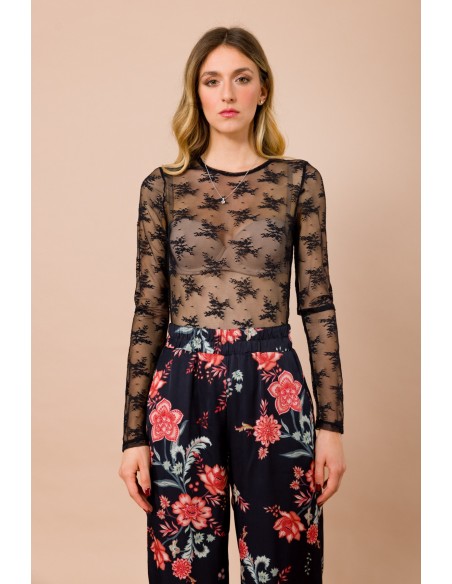 Body Lace Crew Neck Slim Fit Long Sleeve Maryley
