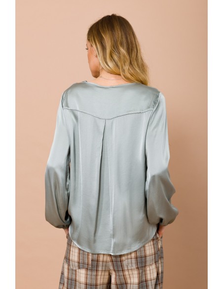 Maryley - Chemisier en satin de viscose à col en V