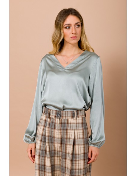 Maryley-blouse met V-hals van viscose-satijn