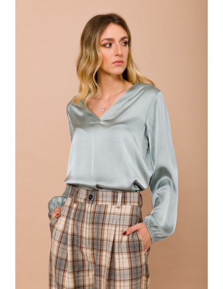 Maryley - Chemisier en satin de viscose à col en V