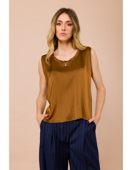 Maryley-top met ronde hals van viscose-satijn