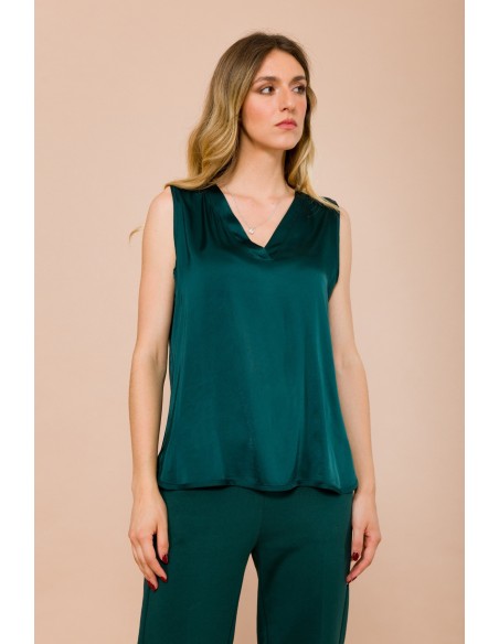 Maryley - Top en satin de viscose à col en V