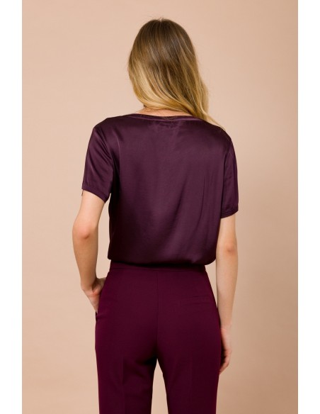 T-shirt à col rond et manches courtes en satin de viscose Maryley