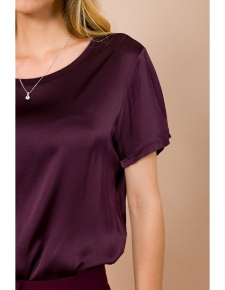 T-shirt à col rond et manches courtes en satin de viscose Maryley