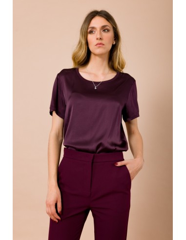 T-shirt à col rond et manches courtes en satin de viscose Maryley